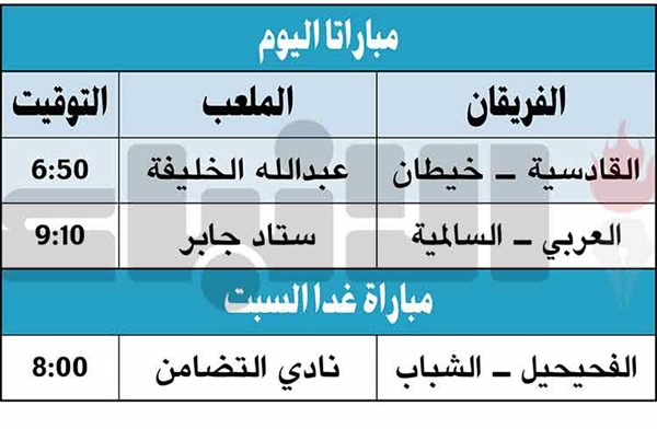 القادسية بقيادة «صولة» يلتقي خيطان.. والعربي «الألماني» يهدد السالمية