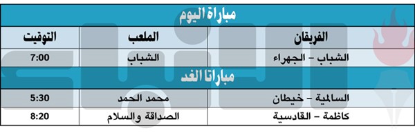 القادسية في مواجهة كاظمة.. والسالمية لعبور خيطان غداً