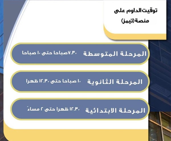 "التربية": مدة الحصة 30 دقيقة على "تيمز"