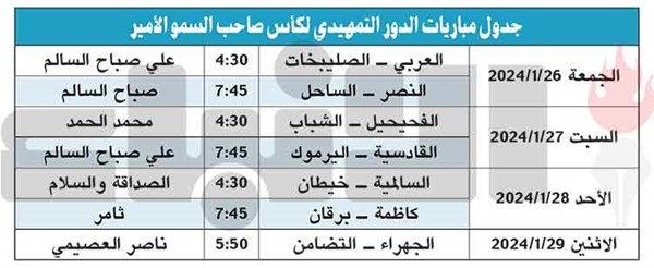 كأس الأمير 26 الجاري.. واستئناف الدوري 11 فبراير