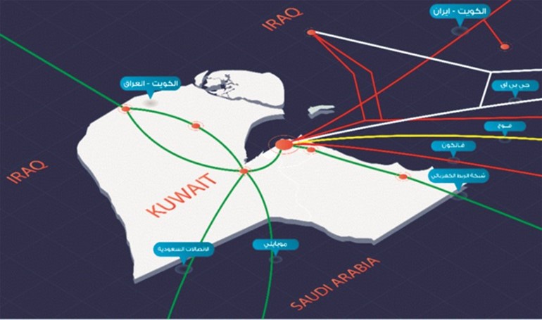 خريطة توضح خطوط الكيبلات الدولية للإنترنت