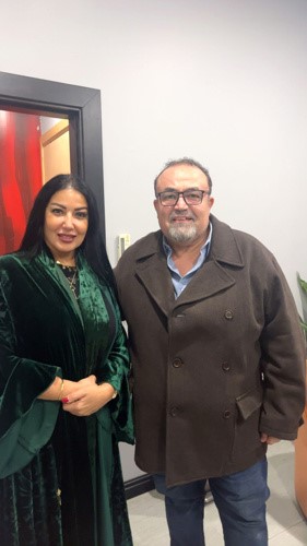 الزميل ياسر العيلة مع الفنانة سمية الخشاب
