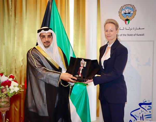  السفير الشيخ صباح ناصر المالك خلال احتفال سفارة الكويت في نيوزيلندا بالأعياد الوطنية