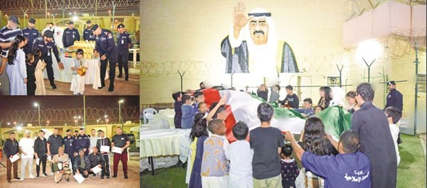 صورة جدارية لصاحب السمو الأمير الشيخ مشعل الأحمد قام برسمها مجموعة من النزلاء قبل الاحتفال تعبيرا عن الولاء والانتماء
