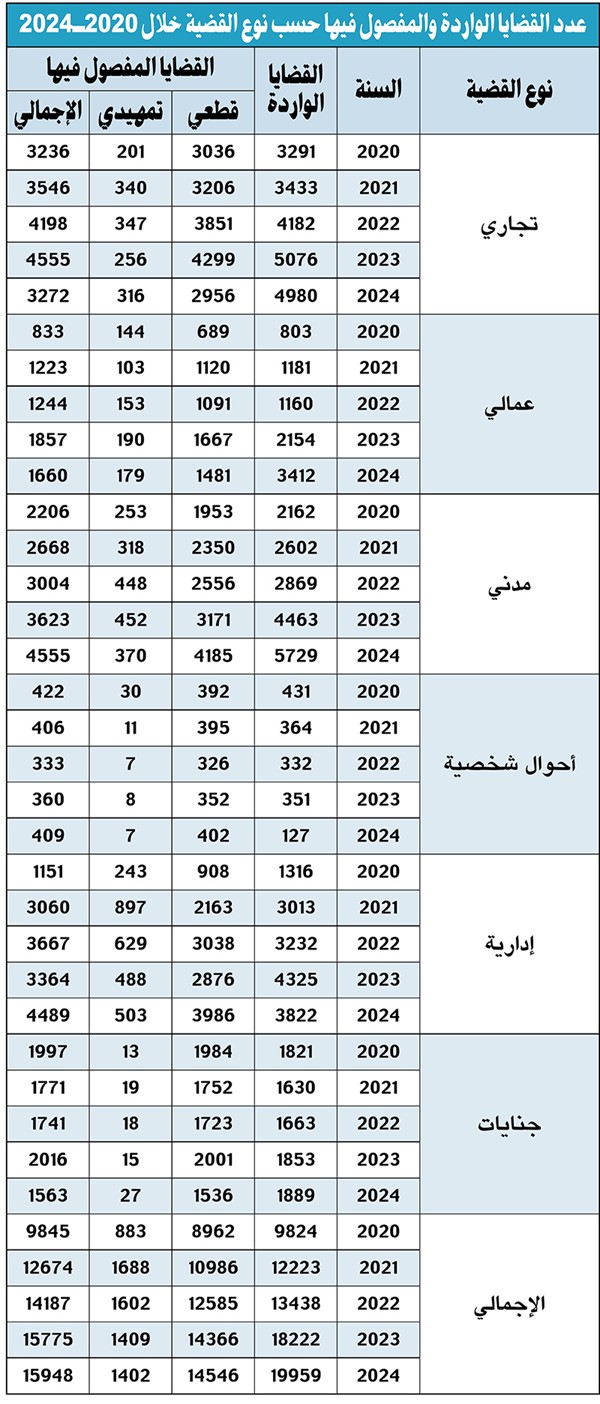 انخفاض قضايا الأحوال الشخصية بنسبة 63.8% وارتفاع الجنايات خلال 2024