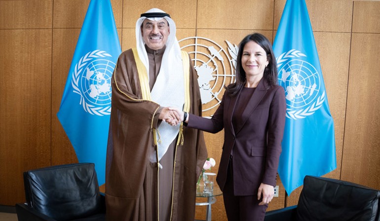 ممثل صاحب السمو الأمير الشيخ مشعل الأحمد سمو ولي العهد الشيخ صباح الخالد خلال اللقاء مع رئيسة الجمعية العامة للأمم المتحدة أنالينا بيربوك