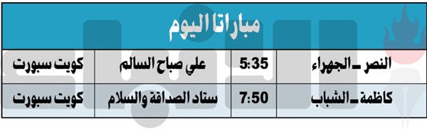 النصر يلتقي الجهراء.. وكاظمة يستضيف الشباب