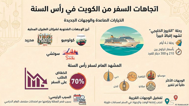 «الكروز الخليجي» تجذب المواطنين برأس السنة.. والأسعار بين 210 و300 دينار