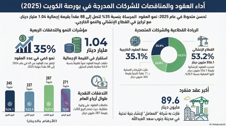 1.04 مليار دينار مناقصات فازت بها 16 شركة مدرجة في 2025