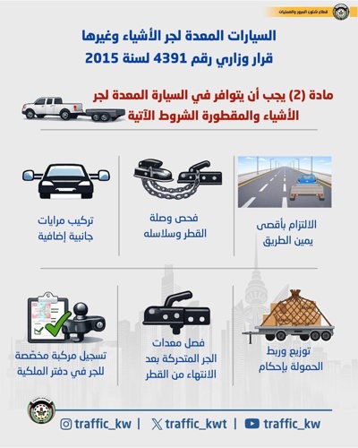 «المرور»: الالتزام بضوابط جرّ المركبات وقطْر الآليات
