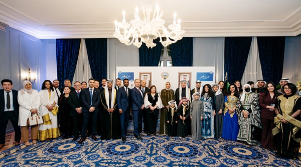 المندوب الدائم لدولة الكويت لدى الأمم المتحدة في جنيڤ والمنظمات الدولية الأخرى السفير ناصر الهين خلال احتفال سفارة دولة الكويت بالأعياد الوطنية