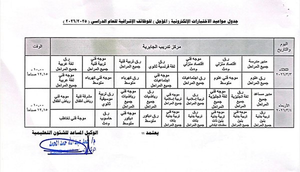 «التربية»: اختبارات الوظائف الإشرافية المؤجلة يومي 3 و4 مارس المقبل