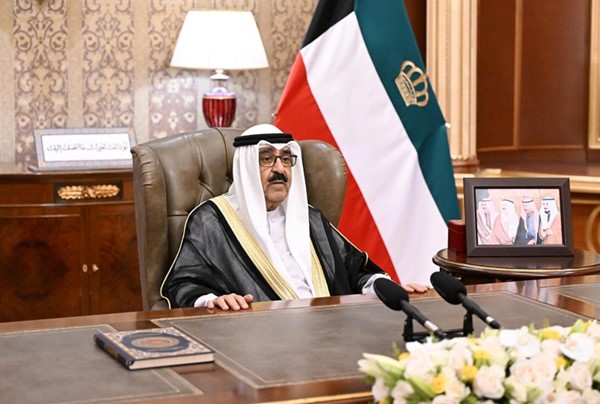 صاحب السمو الأمير الشيخ مشعل الأحمد خلال إلقاء كلمة العشر الأواخر من شهر رمضان المبارك