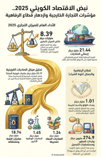 21.44 مليار دينار صادرات الكويت و13 مليار دينار إجمالي وارداتها خلال 2025
