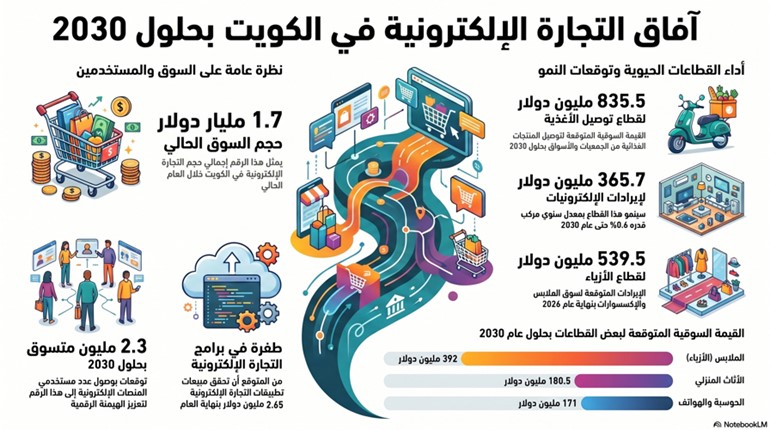 1.7 مليار دولار حجم التجارة الإلكترونية المتوقع بالكويت في 2026