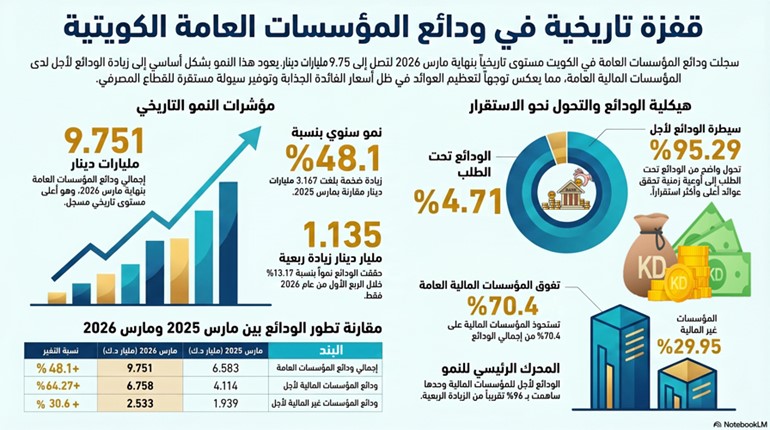 1.13 مليار دينار قفزة بودائع المؤسسات العامة بالبنوك في 3 أشهر