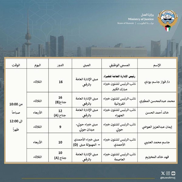 «خبراء العدل»: تخصيص مواعيد أسبوعية لاستقبال المراجعين