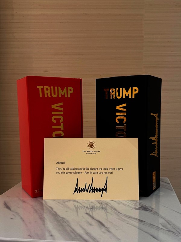 الشرع يشكر ترامب على إهدائه عبوتين من عطره «Trump Victory»: بعض اللقاءات تترك أثراً
