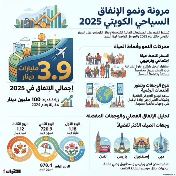 3.9 مليارات دينار إنفاق الكويتيين على السفر بالخارج خلال 2025