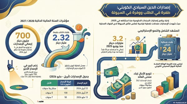 700 مليون دينار إصدارات دين حكومية منذ بداية السنة المالية 2026 /2027