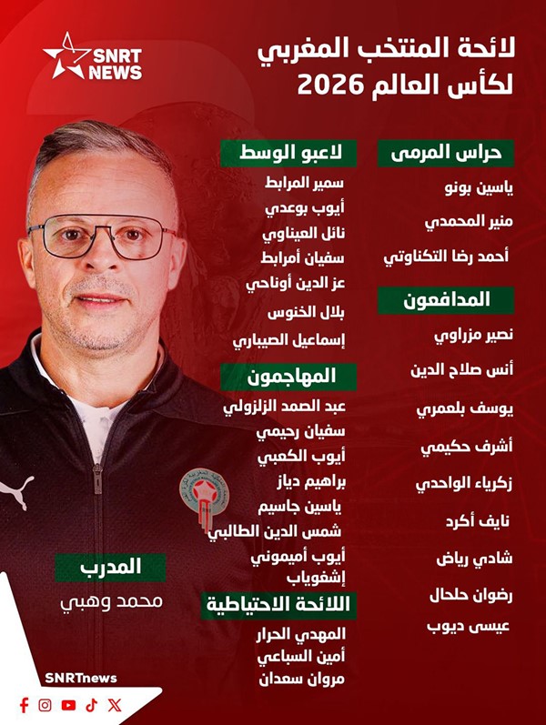 محمد وهبي يعلن قائمة منتخب المغرب المشاركة في كأس العالم 2026