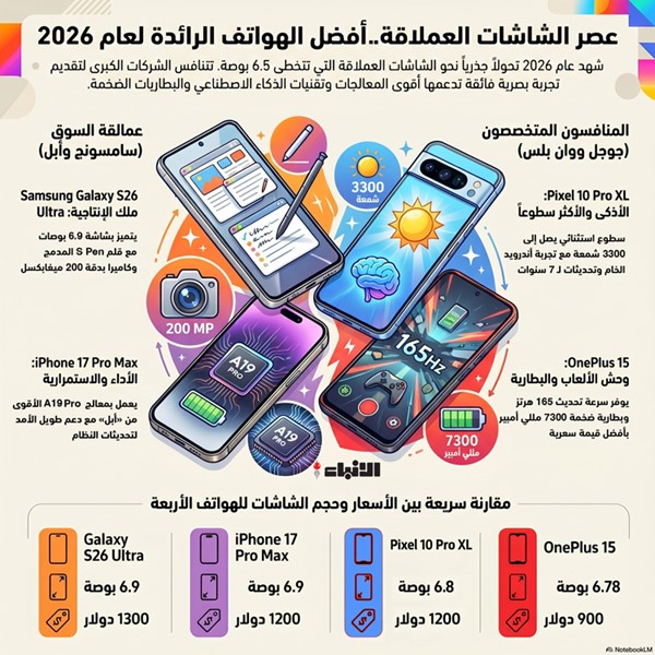 أفضل 4 هواتف بشاشات كبيرة في 2026