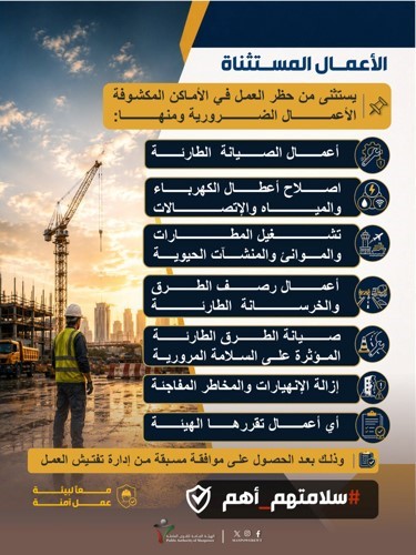 القوى العاملة استثناء 7 أعمال ضرورية من حظر الظهيرة
