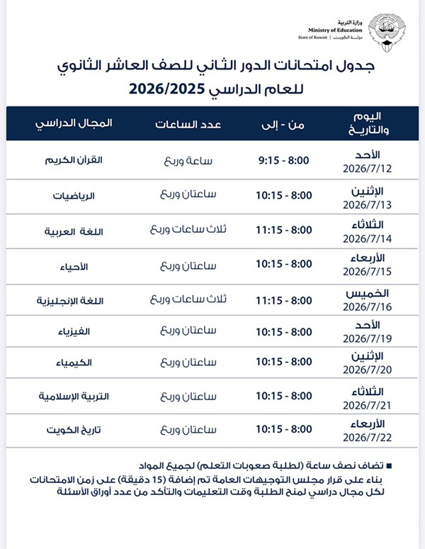 «التربية» تعتمد جداول امتحانات الدور الثاني لطلبة الثانوية العامة
