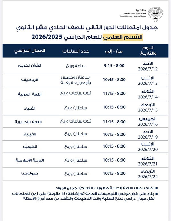 «التربية» تعتمد جداول امتحانات الدور الثاني لطلبة الثانوية العامة