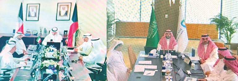 وكيل وزارة النفط الشيخ د.نمر فهد المالك الصباح ومساعد وزير الطاقة السعودي م.محمد البراهيم خلال اجتماع اللجنة المشتركة الدائمة الكويتية - السعودية
