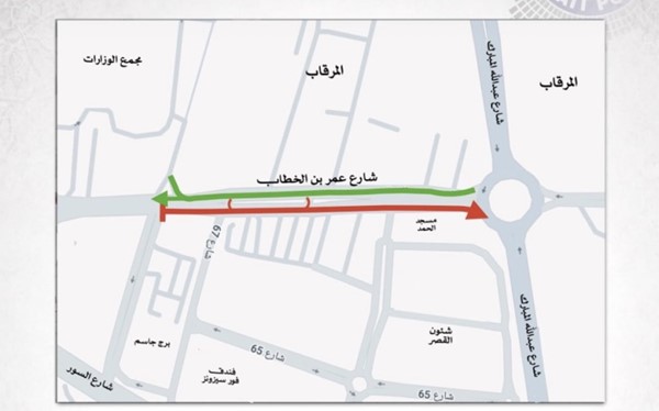 "المرور": إغلاق كلي لشارع عمر بن الخطاب بمنطقة المرقاب حتى الأحد