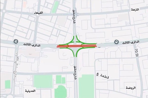 إغلاق كلي لطريق الدائري الثالث فوق جسر تقاطعه مع دمشق بالاتجاهين لمدة اسبوعين