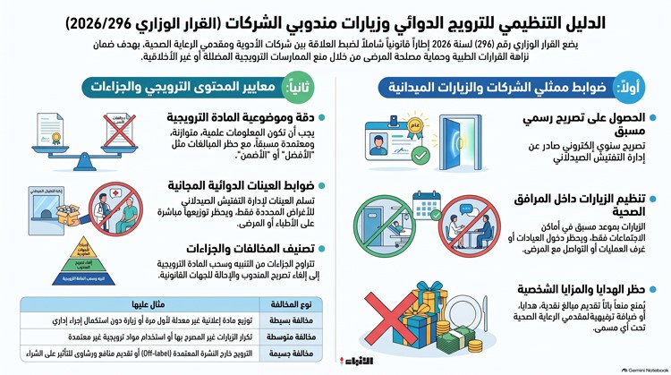 وزير الصحة تنظيم الترويج للأدوية والمنتجات الطبية والتعامل مع ممثلي الشركات