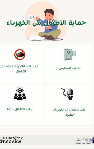 الإطفاء حماية الأطفال من مخاطر الكهرباء بتغطية المقابس وإبعاد الأسلاك