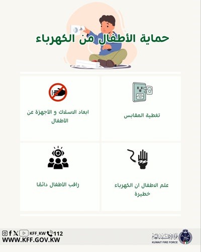 «الإطفاء»: حماية الأطفال من مخاطر الكهرباء بتغطية المقابس وإبعاد الأسلاك