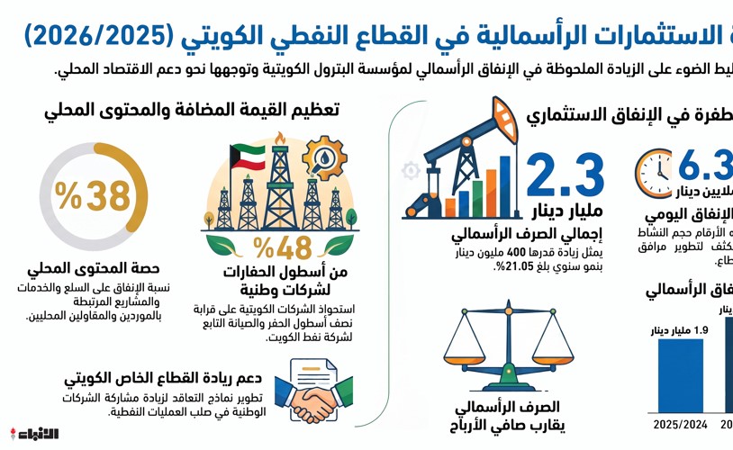 2 3 مليار دينار إنفاق رأسمالي على مشاريع النفط في الكويت