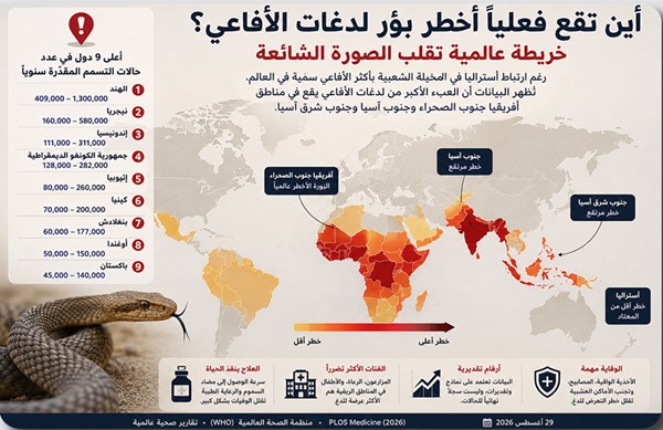 أين تقع أخطر بؤر لدغات الأفاعي؟ خريطة عالمية تقلب الصورة الشائعة