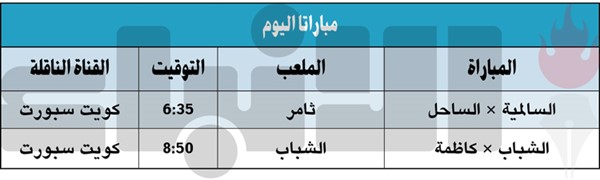 السالمية يستضيف الساحل.. وكاظمة يلتقي الشباب