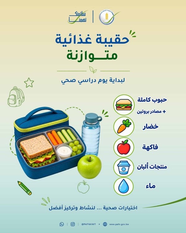 «الغذاء والتغذية»: الحقيبة الغذائية المتوازنة تعزز صحة الطلبة ونشاطهم