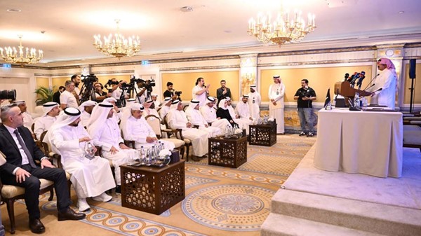 حضور مميز للمؤتمر الصحافي خلال كلمة الشيخ أحمد اليوسف