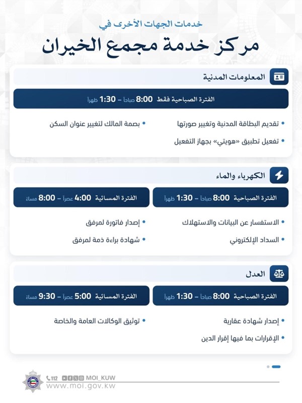 «الداخلية»: خدمات عديدة متاحة في مركز خدمة مجمع الخيران