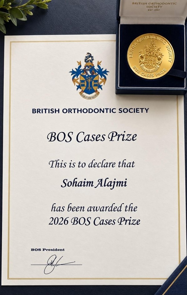  شهادة منح د. سحيم العجمي الميدالية الذهبية في تقويم الأسنان من الجمعية البريطانية لتقويم الأسنان