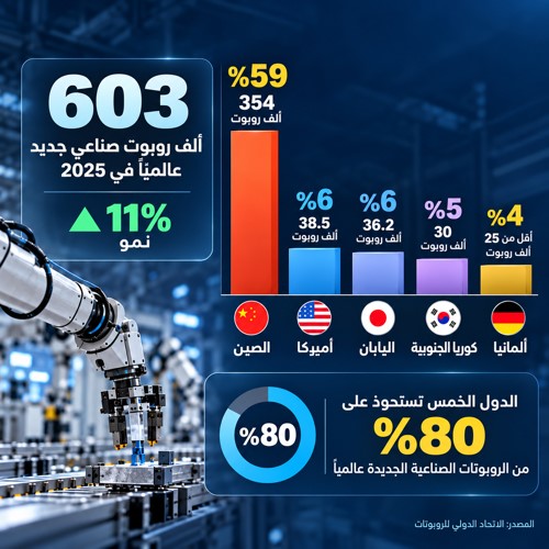 الصين تستحوذ على 59% من روبوتات العالم الجديدة