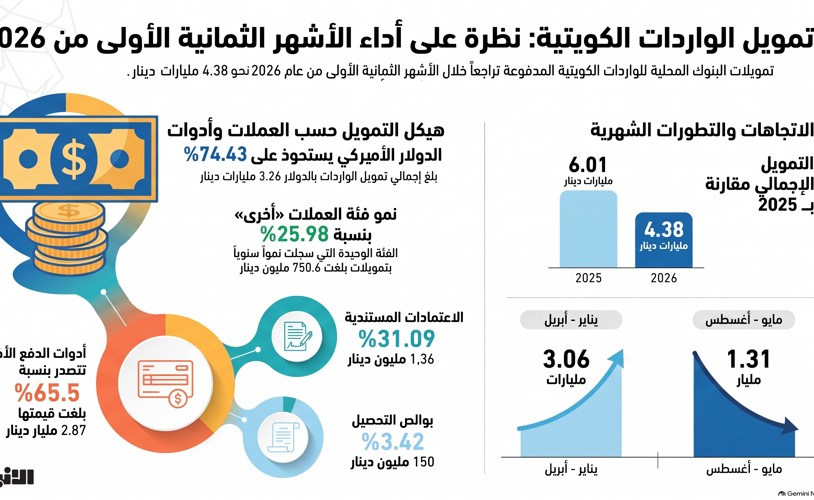4 38 مليارات دينار لتمويل واردات الكويت في 8 أشهر