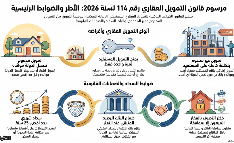 رسميا صدور مرسوم بقانون بشأن التمويل العقاري لمستحقي الرعاية السكنية