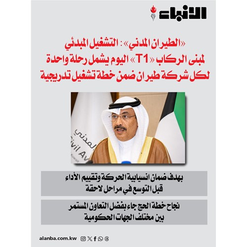 «الطيران المدني»: التشغيل المبدئي لمبنى الركاب «T1» اليوم يشمل رحلة واحدة لكل شركة طيران ضمن خطة تشغيل تدريجية